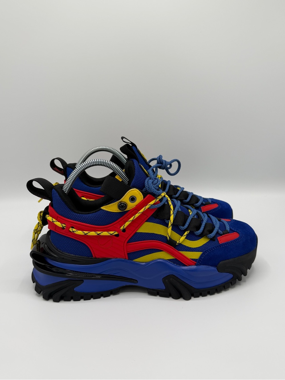 Bold Blue Kids Trail Sneakers with Red & Yellow Accents